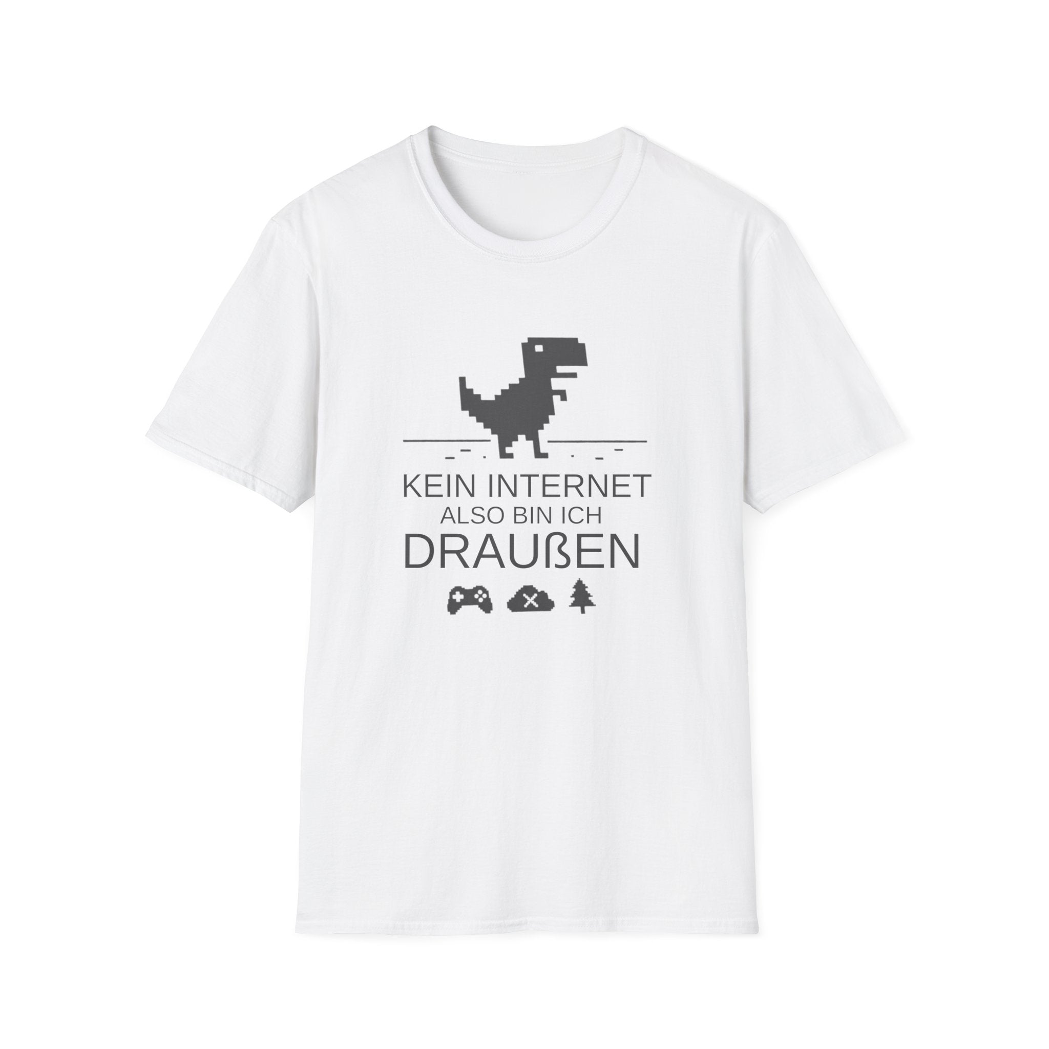 T‑Shirt: "Kein Internet – -- Also Bin Ich Draußen" Retro Dino Graphic