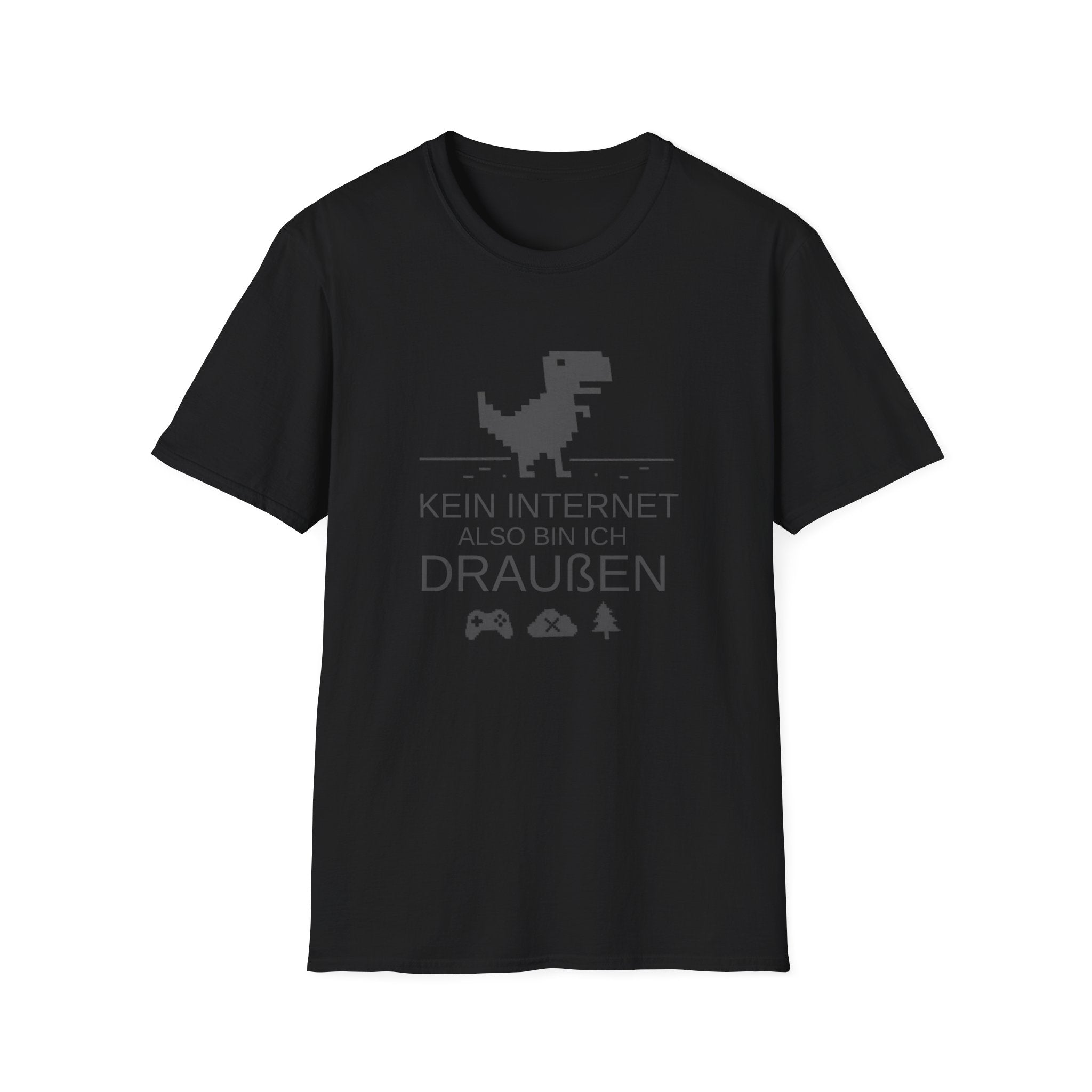 T‑Shirt: "Kein Internet – -- Also Bin Ich Draußen" Retro Dino Graphic