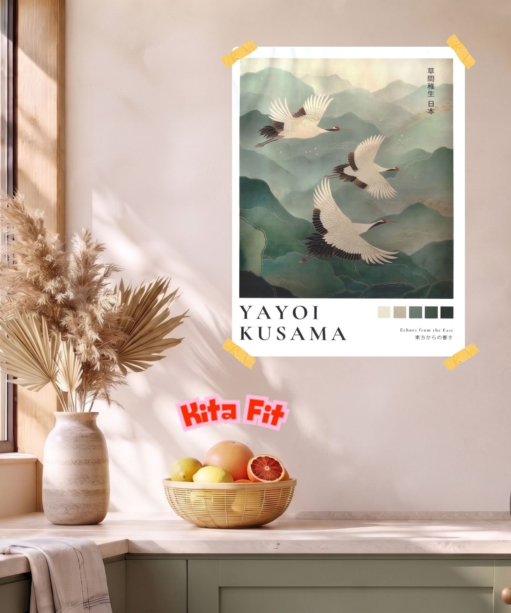 Japan Kraniche Poster | Asiatisches Berglandschaft Leinwandbild