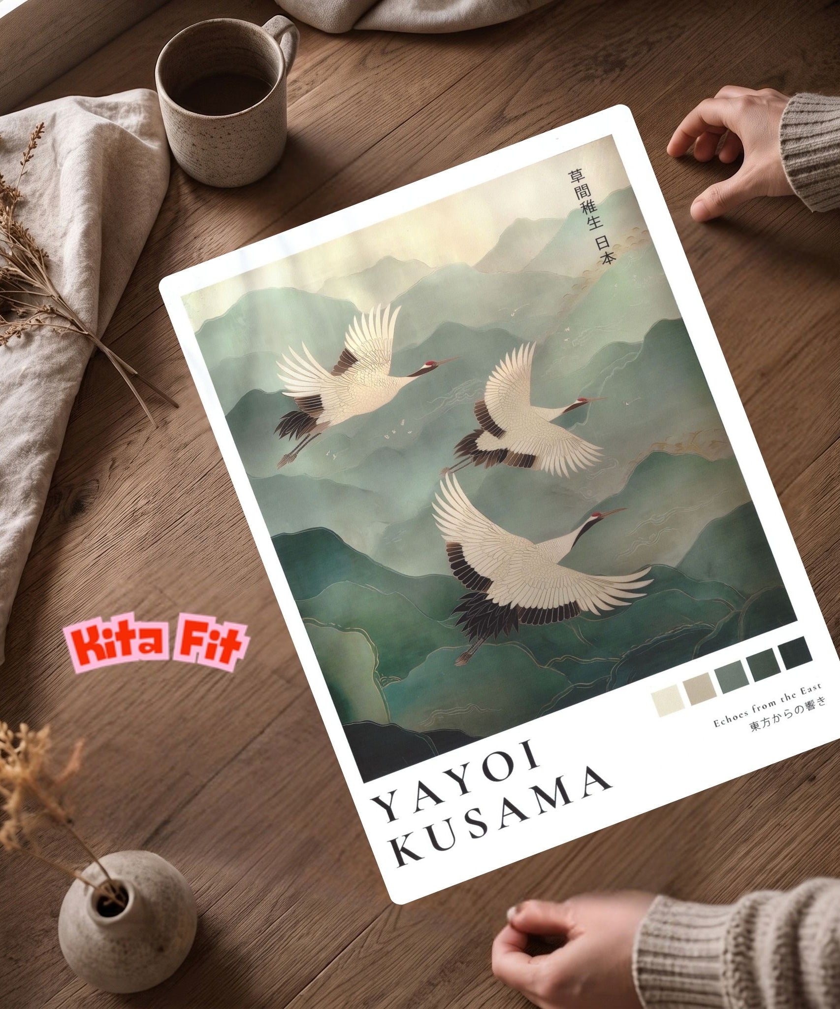 Japan Kraniche Poster | Asiatisches Berglandschaft Leinwandbild