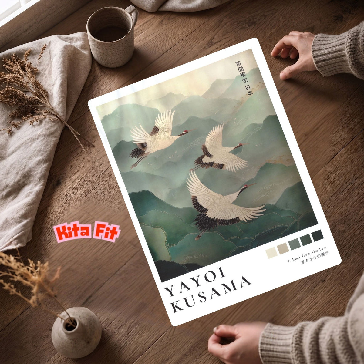 Japan Kraniche Poster | Asiatisches Berglandschaft Leinwandbild