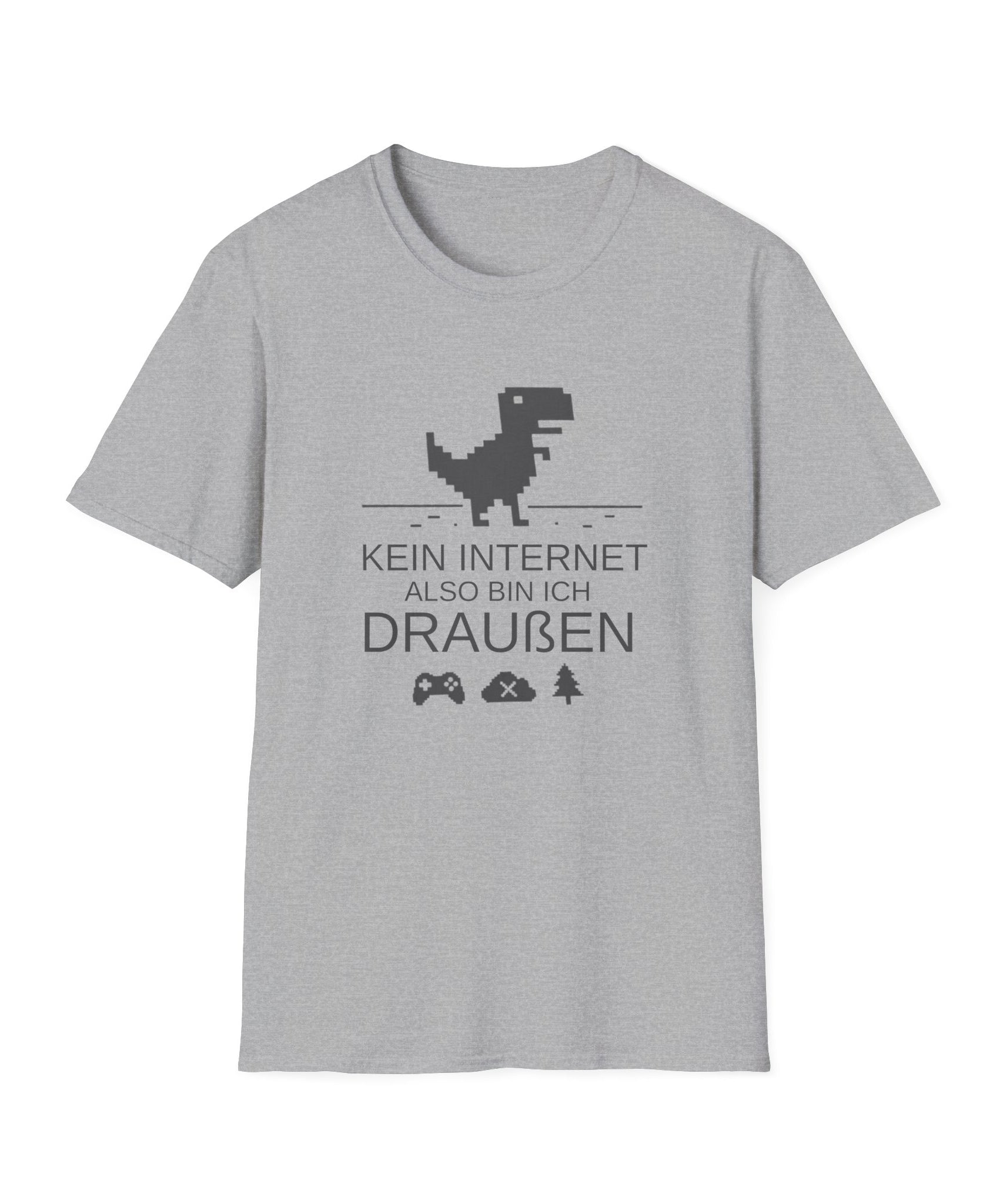 T‑Shirt: "Kein Internet – -- Also Bin Ich Draußen" Retro Dino Graphic
