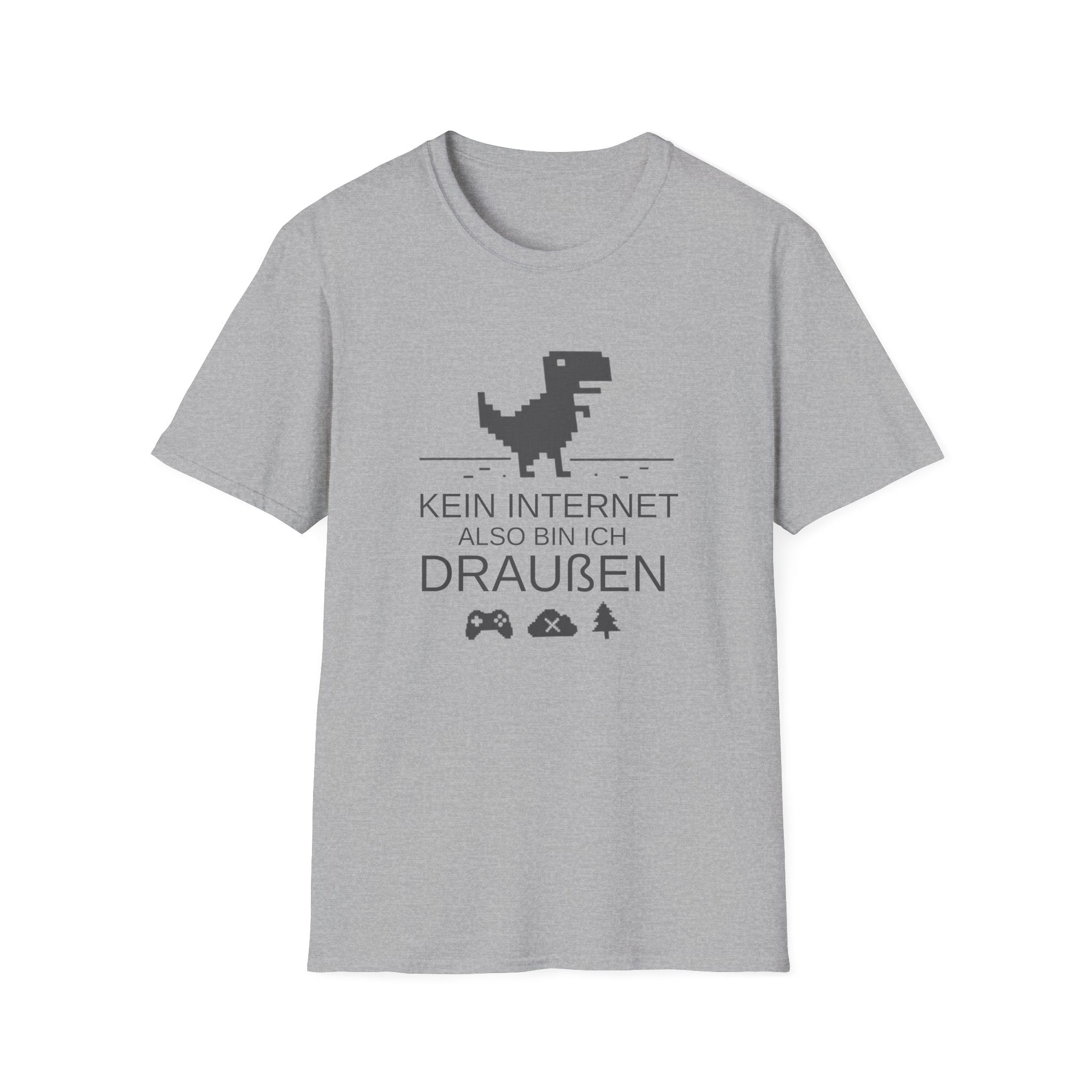 T‑Shirt: "Kein Internet – -- Also Bin Ich Draußen" Retro Dino Graphic