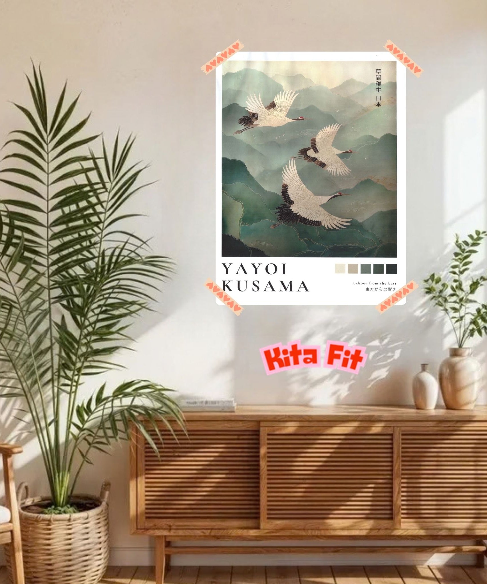 Japan Kraniche Poster | Asiatisches Berglandschaft Leinwandbild