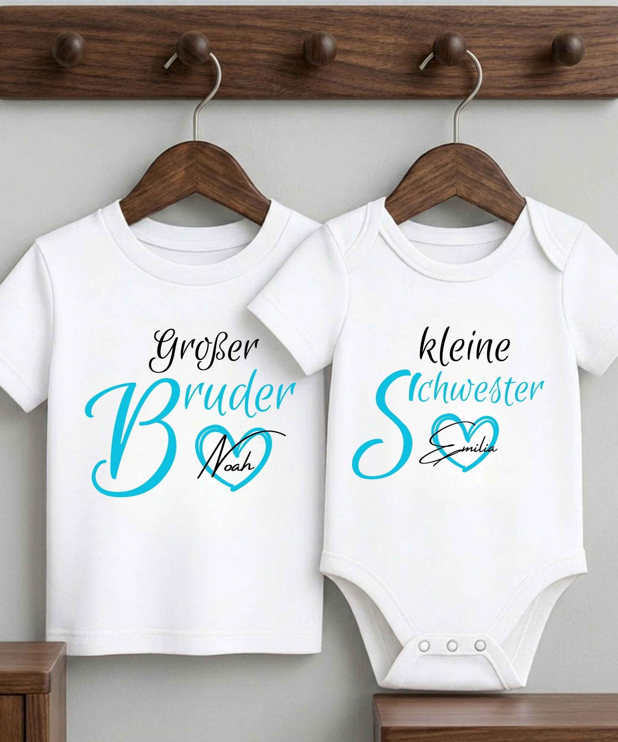 Geschwister Geschenk | Großer Bruder Kleine Schwester Shirt mit Namen