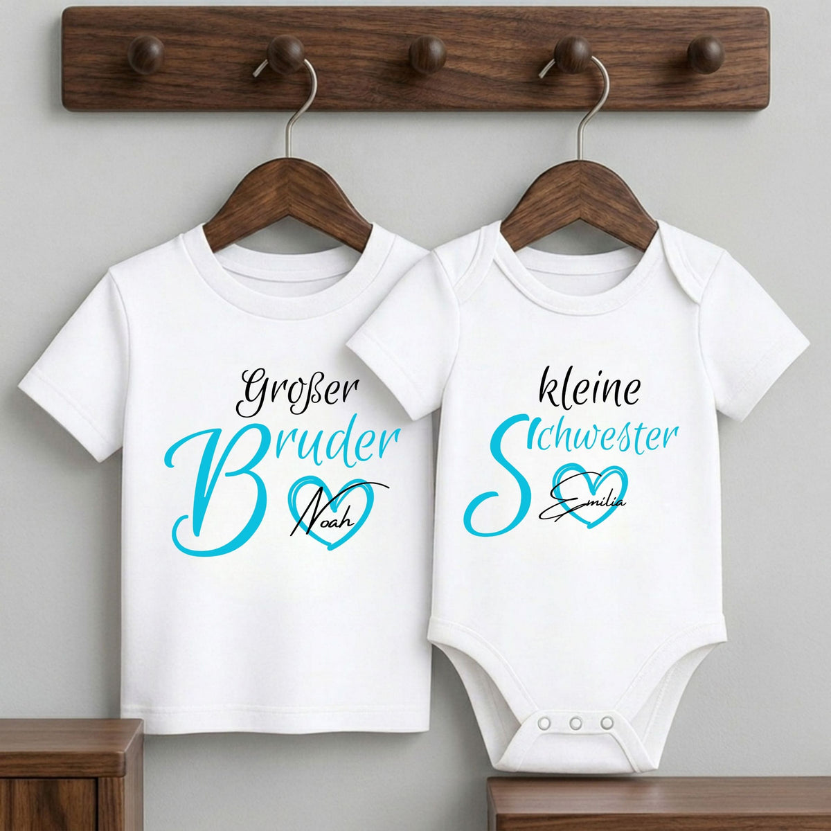 Geschwister Geschenk | Großer Bruder Kleine Schwester Shirt mit Namen