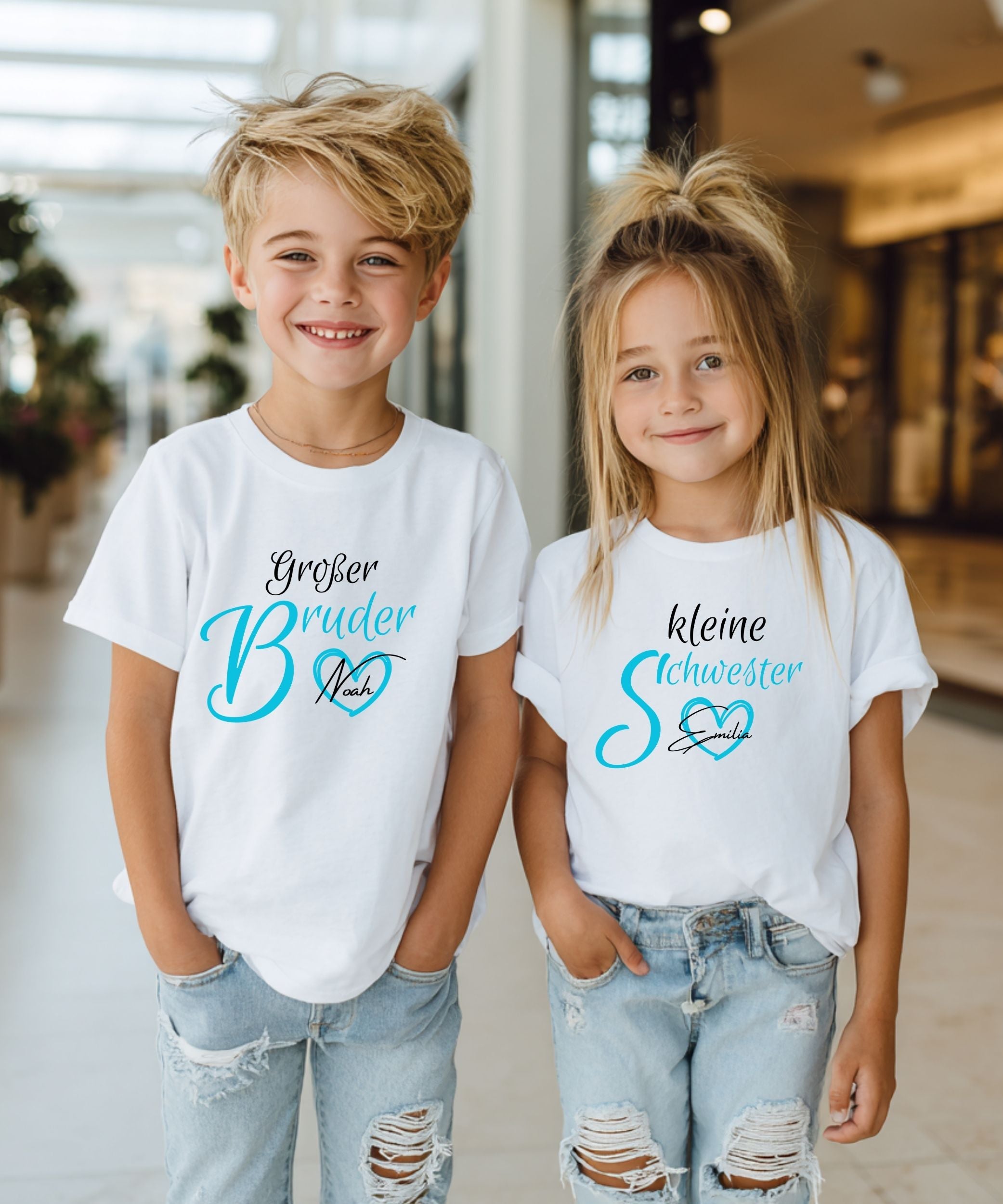 Geschwister Geschenk | Großer Bruder Kleine Schwester Shirt mit Namen