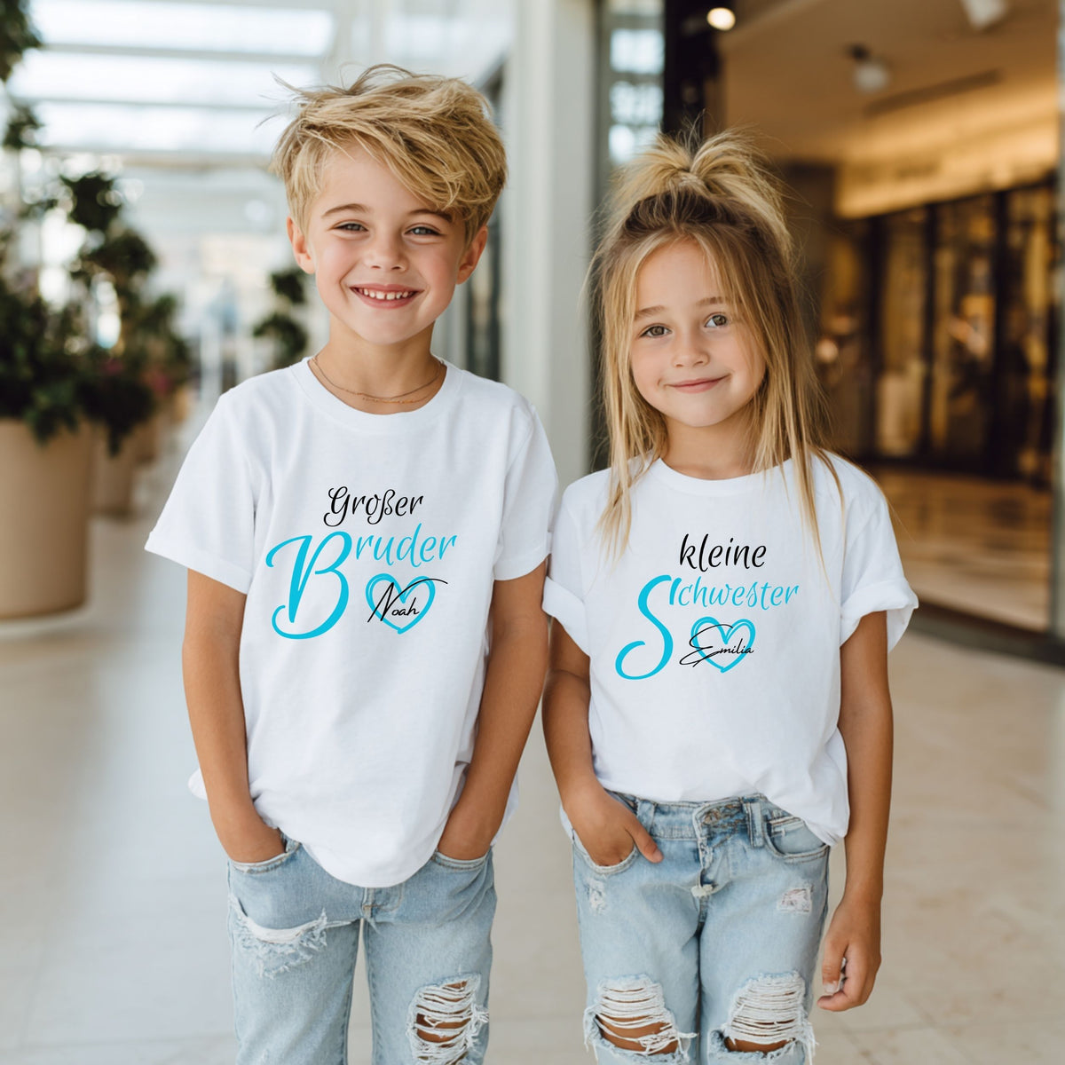 Geschwister Geschenk | Großer Bruder Kleine Schwester Shirt mit Namen