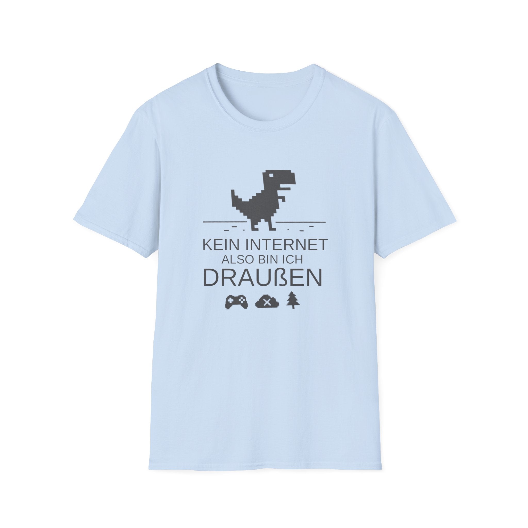 T‑Shirt: "Kein Internet – -- Also Bin Ich Draußen" Retro Dino Graphic