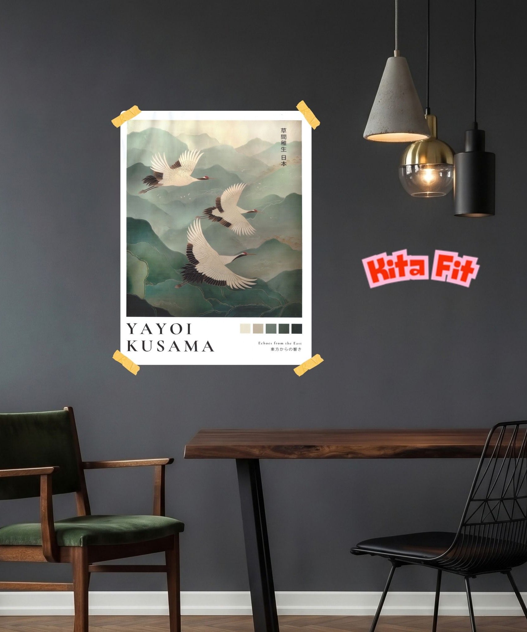 Japan Kraniche Poster | Asiatisches Berglandschaft Leinwandbild
