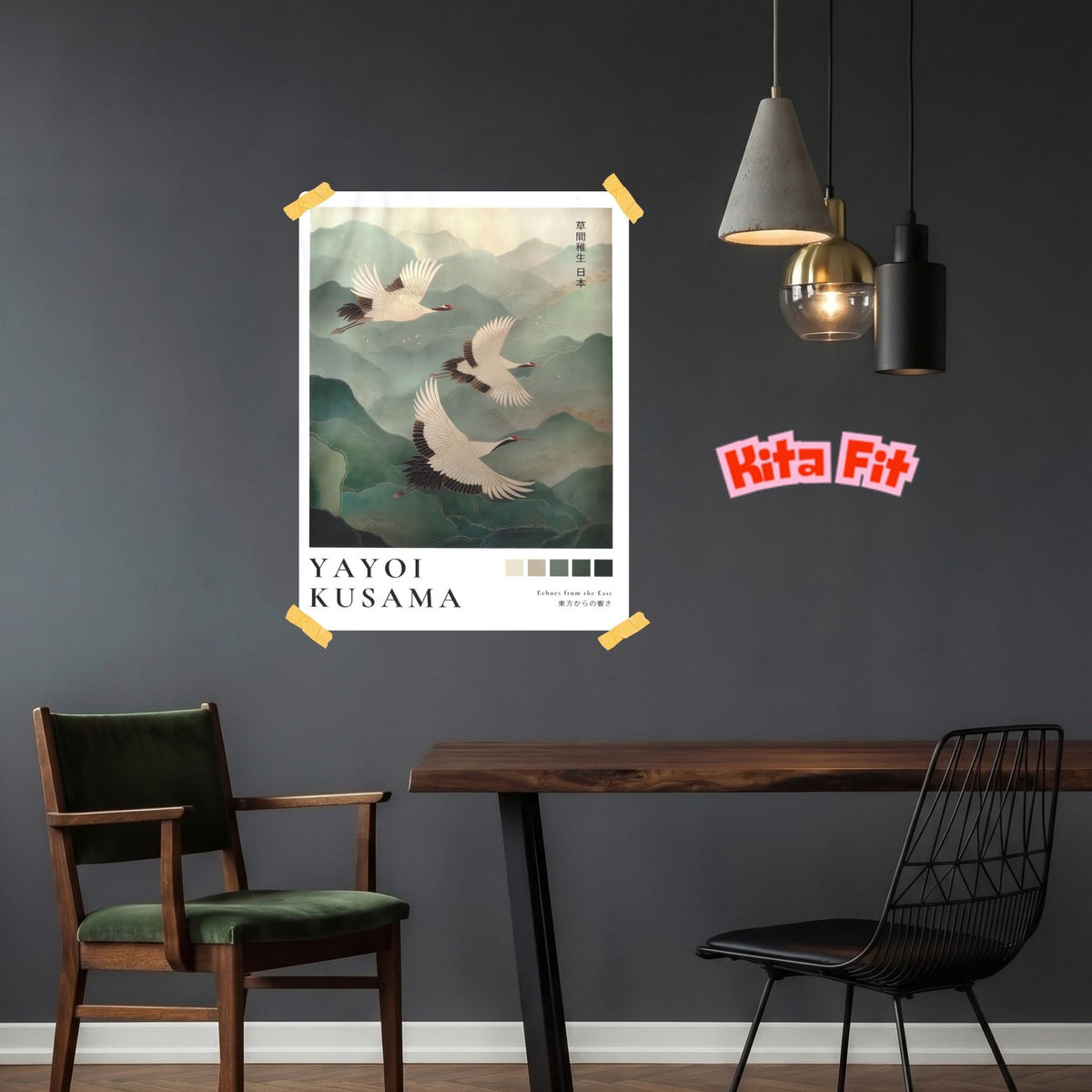 Japan Kraniche Poster | Asiatisches Berglandschaft Leinwandbild