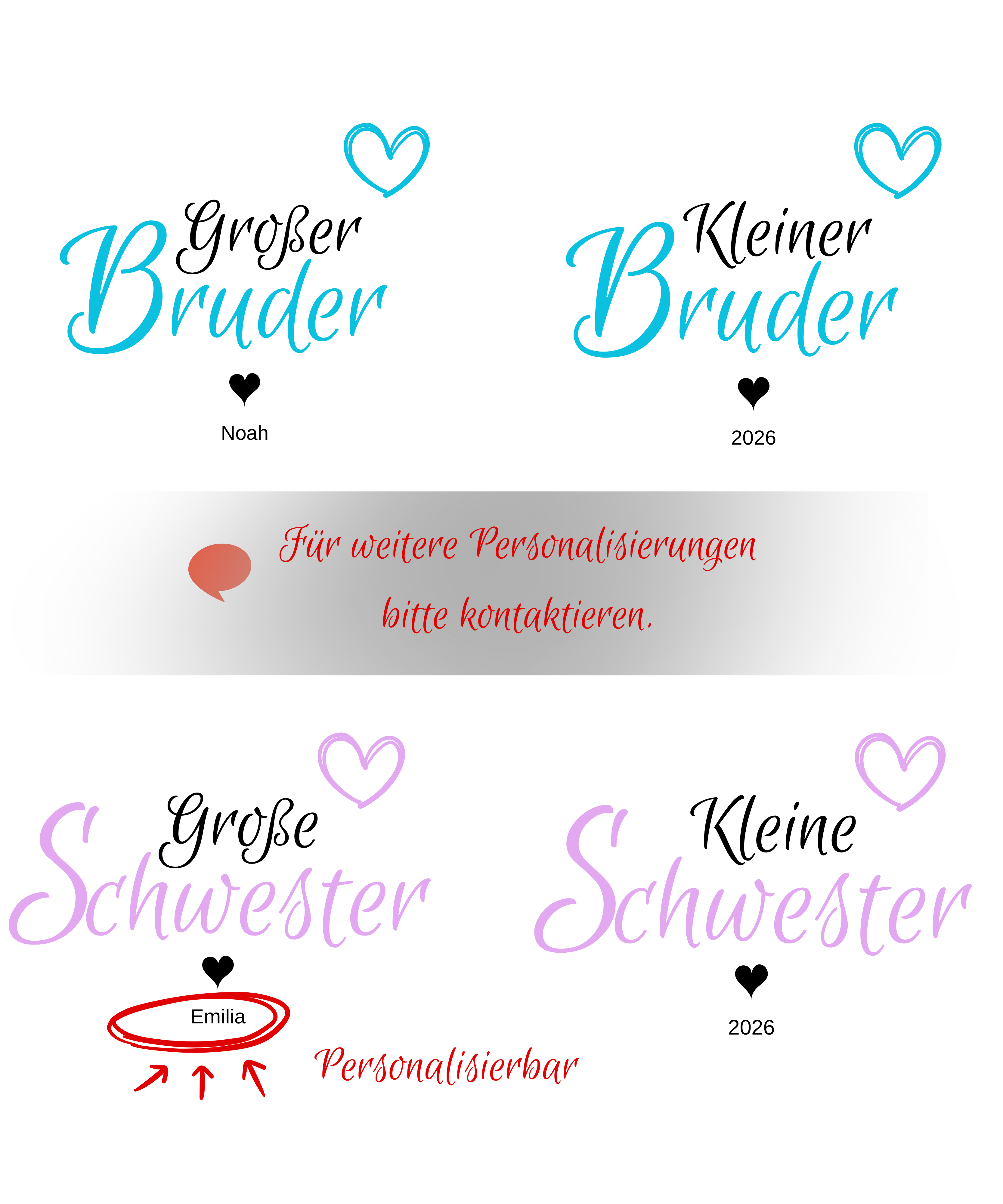 Geschwister Geschenk | Großer Kleiner Bruder Schwester Shirt mit Namen