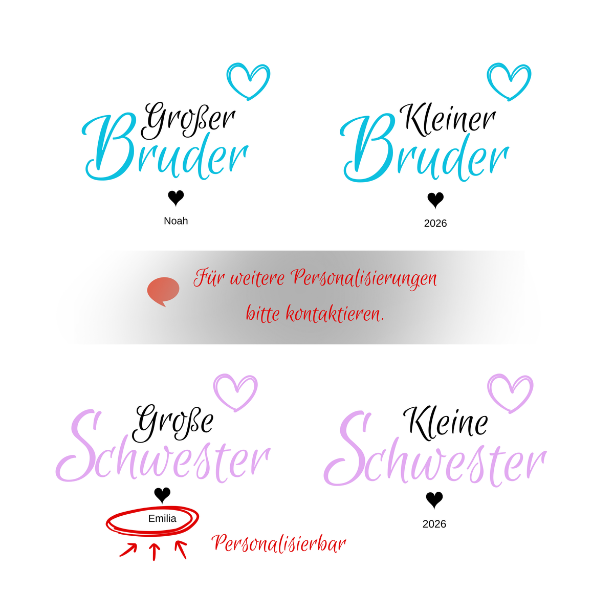 Geschwister Geschenk | Großer Kleiner Bruder Schwester Shirt mit Namen