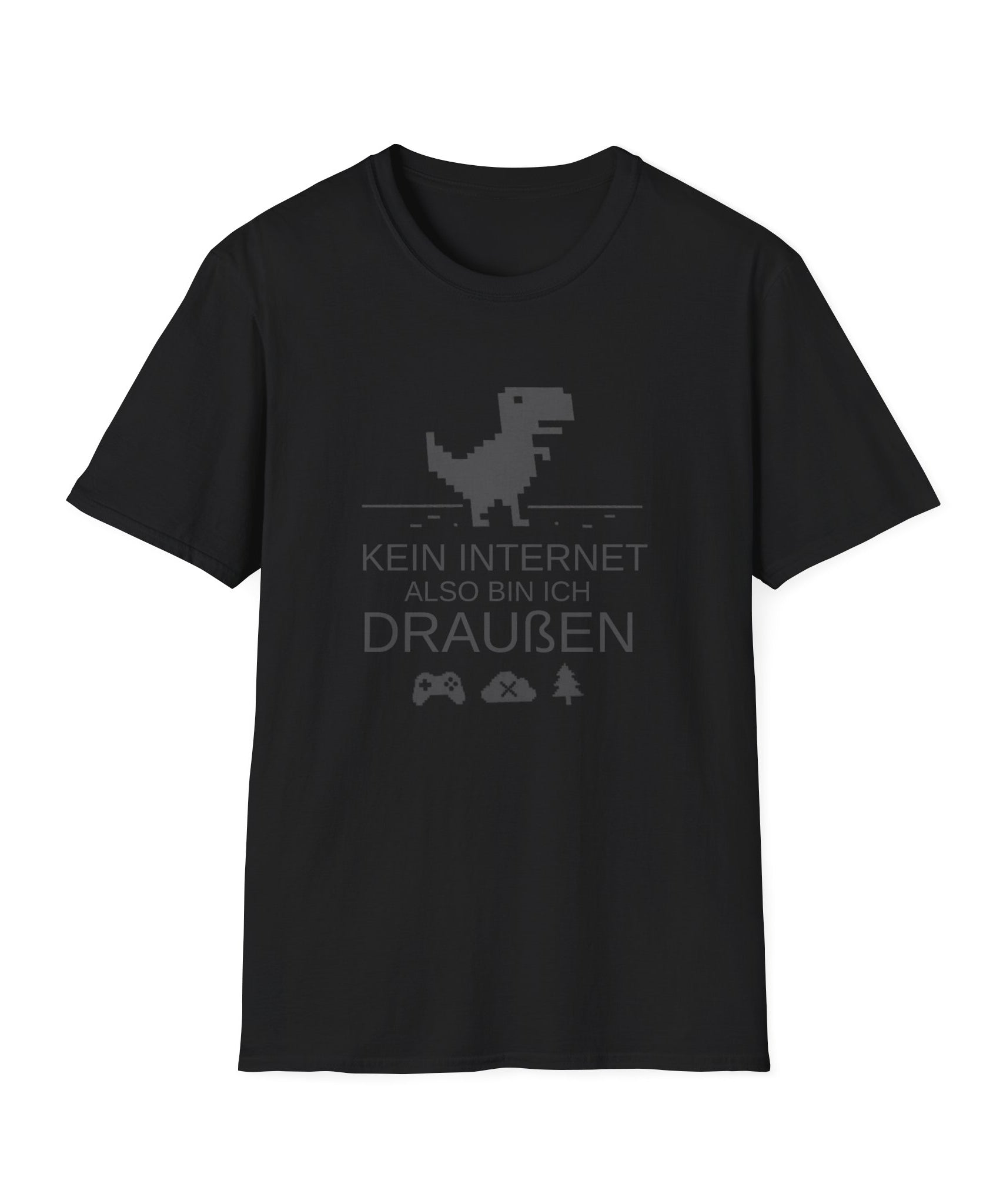 T‑Shirt: "Kein Internet – -- Also Bin Ich Draußen" Retro Dino Graphic