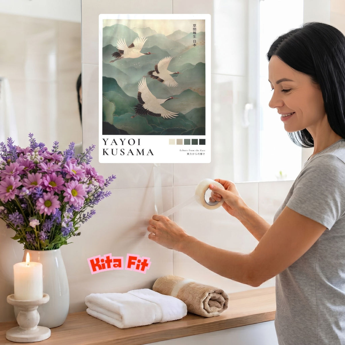 Japan Kraniche Poster | Asiatisches Berglandschaft Leinwandbild