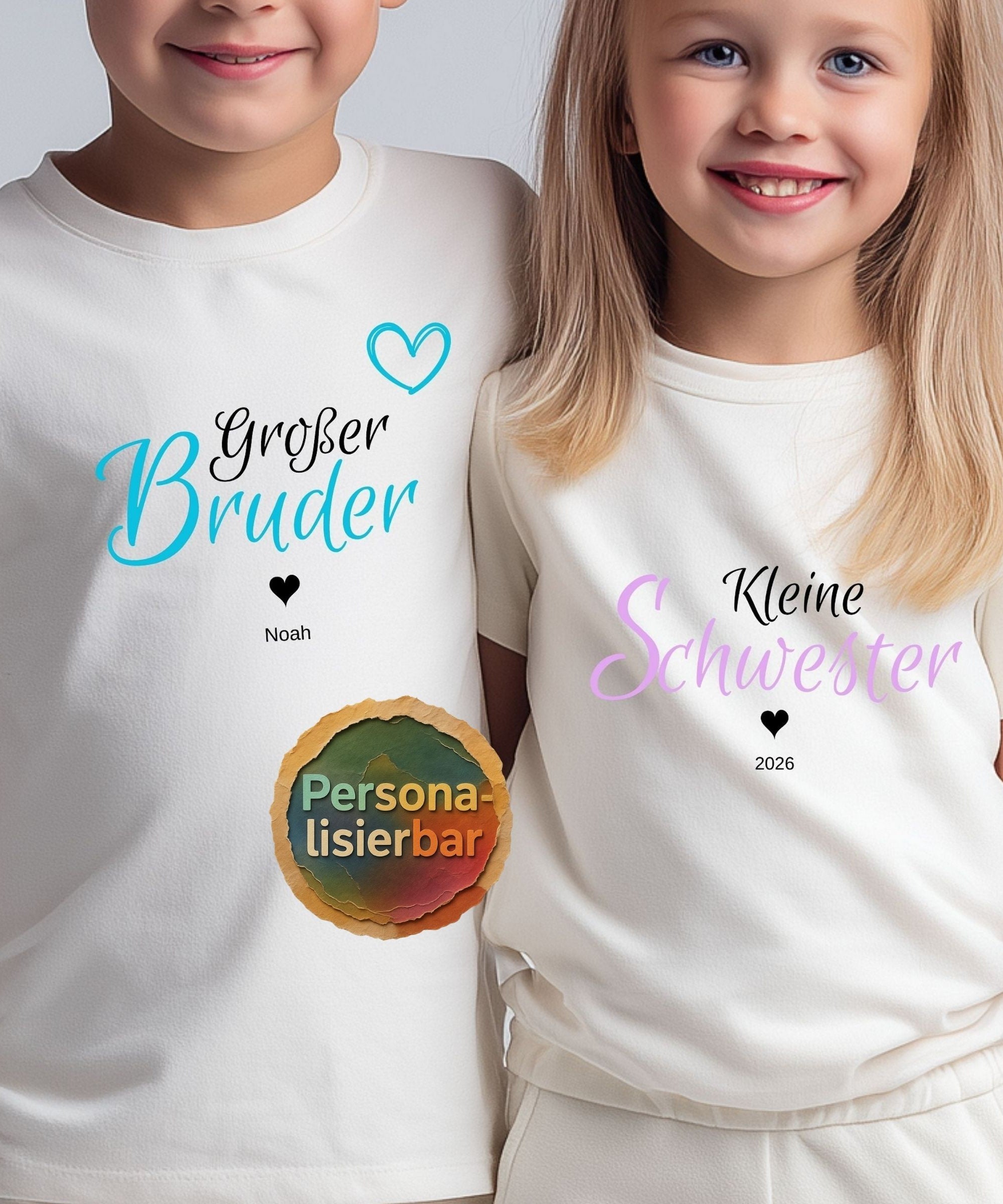 Geschwister Geschenk | Großer Kleiner Bruder Schwester Shirt mit Namen