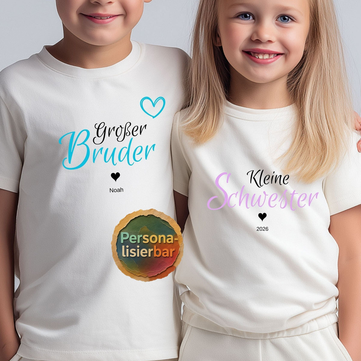 Geschwister Geschenk | Großer Kleiner Bruder Schwester Shirt mit Namen